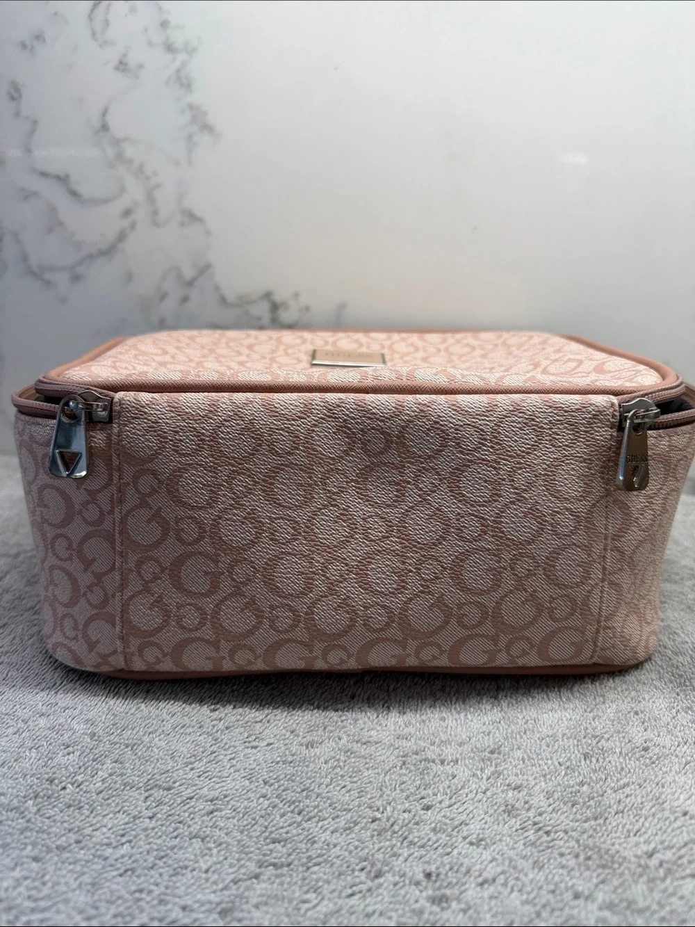 Guess Pink Monogram Travel Cosmetic Case
